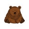 Brown isolated hand drawn not very happy bear grizzly that sits and thinks about many problems. Feet of paws are visible