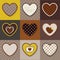 Brown, khaki and yellow cute hearts pattern set