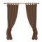 Brown kitchen curtains on the ledge, vector decor