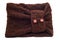 brown knit woolen snood scarf with decorative buttons isolated on white background. Female clothes and accessories