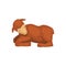 Brown lamb lying, cute farm animal side view vector Illustration isolated on a white background