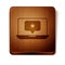 Brown Laptop with star icon isolated on white background. Favorite, best rating, award symbol. Wooden square button
