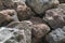 Brown large porous stones background. Natural landscape decorative material