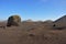Brown lava desert landscape on spanish canary island Lanzarote