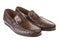 Brown leather men`s classic style shoes, a pair of shoes made of reptile leather on a white background, isolate