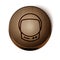 Brown line Astronaut helmet icon isolated on white background. Wooden circle button. Vector