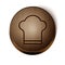Brown line Chef hat icon isolated on white background. Cooking symbol. Cooks hat. Wooden circle button. Vector