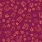 Brown line Cocktail Bloody Mary icon isolated seamless pattern on red background. Vector