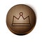 Brown line Crown icon isolated on white background. Wooden circle button. Vector