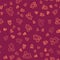 Brown line Experimental mouse icon isolated seamless pattern on red background. Vector