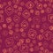 Brown line Fahrenheit icon isolated seamless pattern on red background. Vector