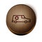 Brown line Hearse car icon isolated on white background. Wooden circle button. Vector