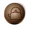 Brown line Kettle with handle icon isolated on white background. Teapot icon. Wooden circle button. Vector