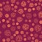 Brown line Petri dish with bacteria icon isolated seamless pattern on red background. Vector