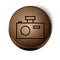 Brown line Photo camera icon isolated on white background. Foto camera icon. Wooden circle button. Vector