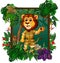 Brown Lion In Forest With Tropical Plant and Flower Cartoon