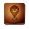 Brown Location with coffee cup icon isolated on white background. Wooden square button. Vector