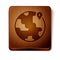 Brown Location on the globe icon isolated on white background. World or Earth sign. Wooden square button. Vector