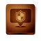 Brown Location shield icon isolated on white background. Insurance concept. Guard sign. Security, safety, protection