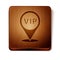 Brown Location Vip icon isolated on white background. Wooden square button. Vector
