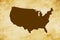 Brown map of Country United States of America isolated on old paper grunge texture background - vector