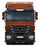 Brown Mercedes Actros truck with black plastic bumper.