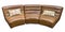 Brown modular leather semi-circular sofa with tapestry cushion isolated white background