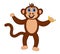 Brown monkey smiling and standing with blue eyes holding a banana - vector