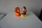 Brown monkey and yellow lion toys for children