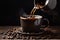 brown morning bean mug cafe espresso cup aroma breakfast drink. Generative AI.
