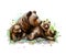 Brown mother bear with her cubs from a splash of watercolor