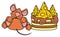 Brown mouse is near the cake with cheese