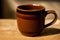 A brown mug. Coffees Embrace. A Toasty Brown Mug. Generative AI