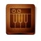 Brown Music synthesizer icon isolated on white background. Electronic piano. Wooden square button. Vector