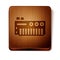 Brown Music synthesizer icon isolated on white background. Electronic piano. Wooden square button. Vector