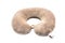 Brown neck pillows and equipment for travelling on white background.