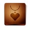 Brown Necklace with heart shaped pendant icon isolated on white background. Jewellery decoration. International Happy