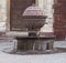 Brown neoclassical fountain, Prades, Spain, Europe