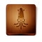 Brown Octopus icon isolated on white background. Wooden square button. Vector