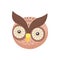 Brown owl face head mask isolated cartoon howlet