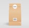 Brown paper bag folded front design, mouth bag there are circle stickers template