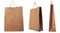 Brown paper bag isolated on white background. Side, front, three-quarter view