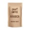 Brown paper food bag package of craft coffee. Realistic vector mockup template. Vector packaging design.