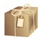 Brown paper gift box tied with golden ribbon