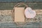 Brown paper rope and Heart gift box on vintage wood