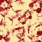 Brown Pattern Textile. Gray Tropical Leaf. Coral Floral Vintage. Scarlet Drawing Texture. Ruby Fashion Textile.