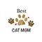 Brown paw print with hearts. World`s greatest cat mom text. Happy Mother`s Day background