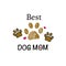 Brown paw print with hearts. World`s greatest dog mom text. Happy Mother`s Day background