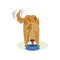 Brown Pet Dog Eating Dog Food, Animal Emotion Cartoon Illustration