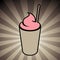 Brown and Pink Milkshake with a Straw Icon on a Brown Striped Background